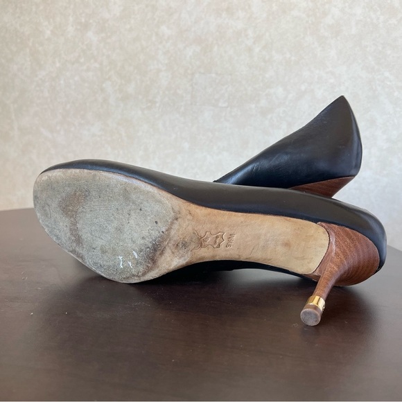 Tory Burch Black Leather and Wood Grain High Heel Shoes  US 9.5 dinner career - Picture 4 of 10